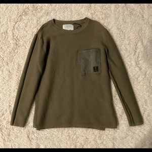 ZARA Boys olive green front pocket pull over sweater
